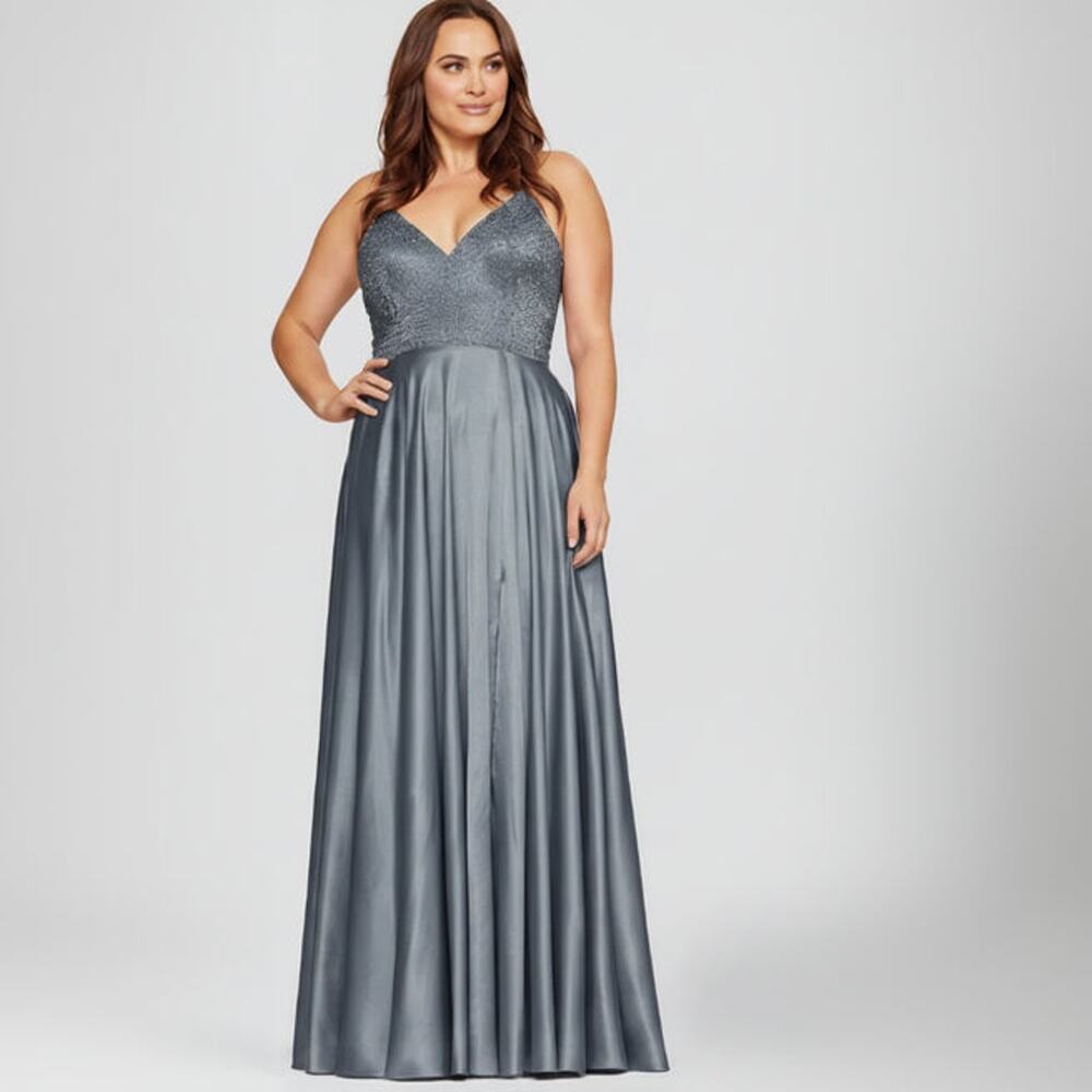 Faviana steel blue dress, size 12W (fits a size 14), NEW WITH TAGS!